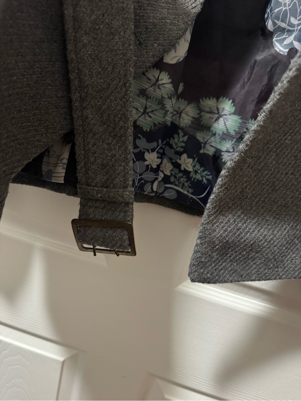 Old Navy Gray Double-Breasted Pea Coat with Floral Lining - Picture 6 of 6